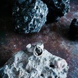 Chunky Teardrop Raw Meteorite Ring in Silver by Yugen Handmade