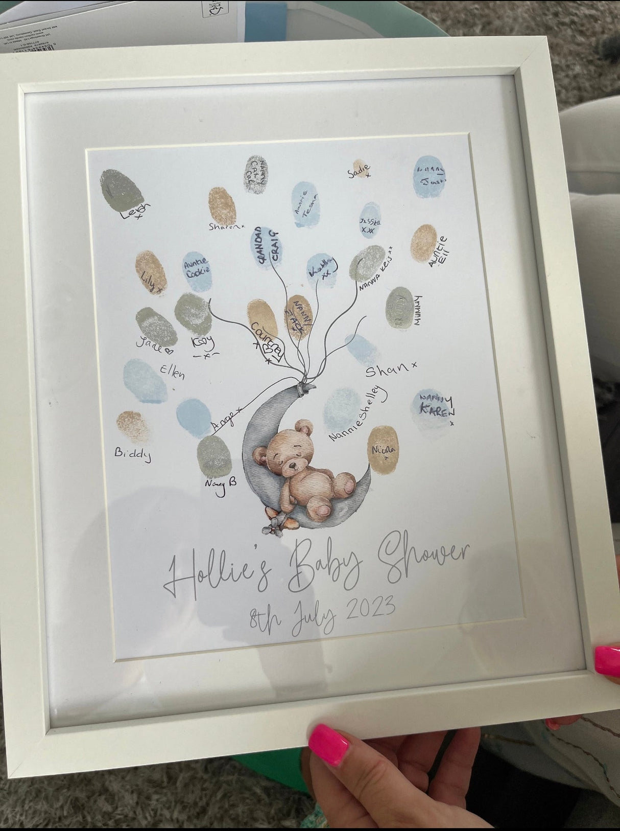 Baby Boy Girl Any Colour Wording Bear Baby Shower Finger Print Decor Print by WinsterCreations™ Official Store