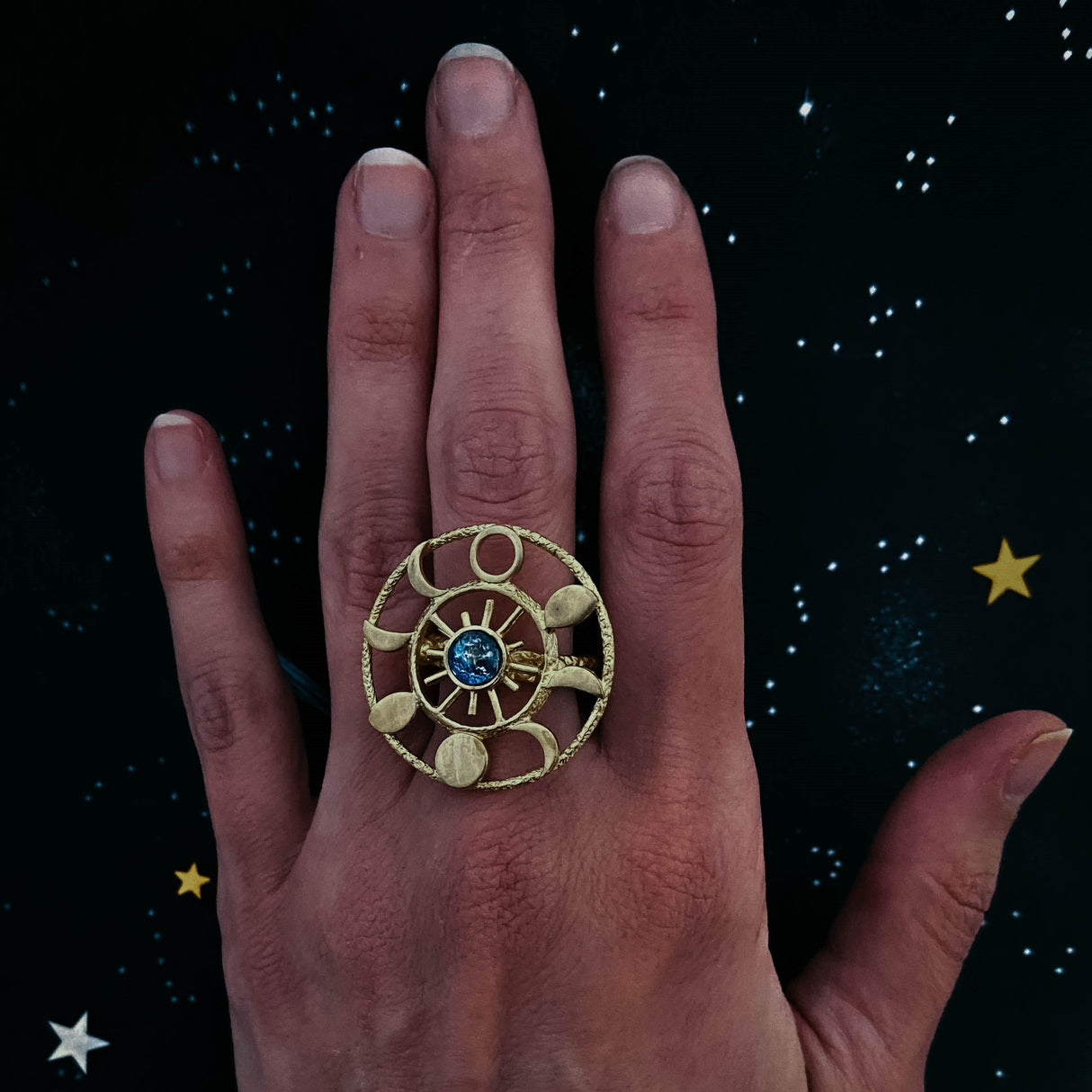 Large Moon Phase Statement Cocktail Ring by Yugen Handmade