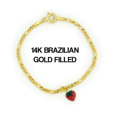 14k Brazilian Gold Filled Figaro Strawberry Charm Bracelet 5''
