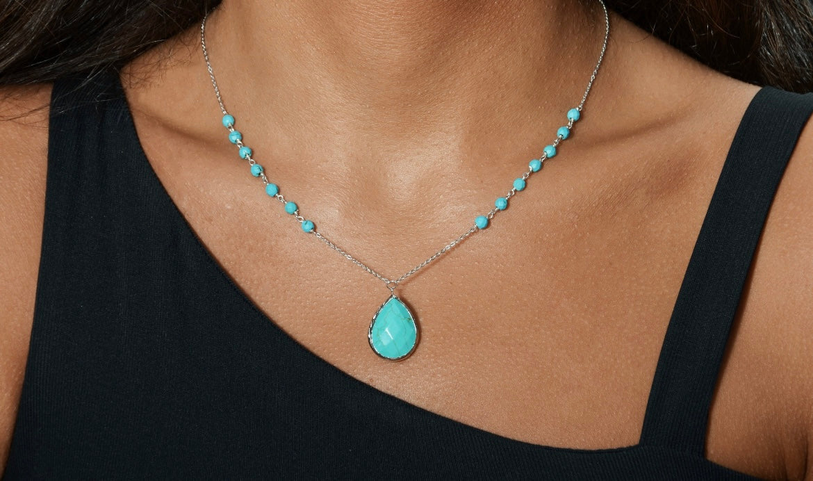 925 Sterling Silver Genuine Turquoise Necklace by Donatello Gian