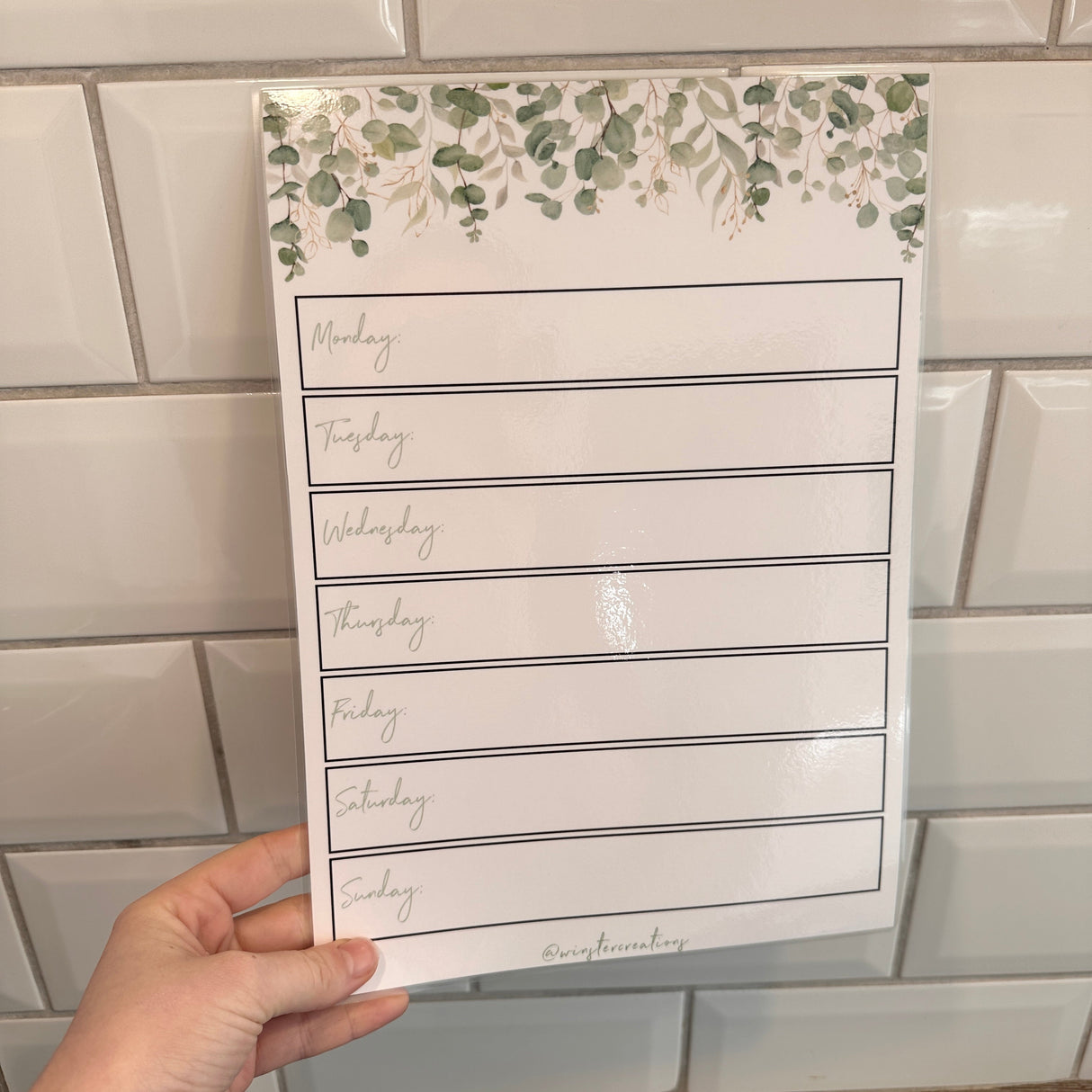 Laminated A4 Mon-Friday Meal Organiser Planner Menu - Eucalyptus + Magnetic Dry-Wipe Pen by WinsterCreations™ Official Store