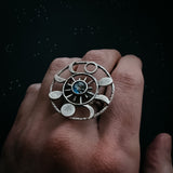 Large Moon Phase Statement Cocktail Ring by Yugen Handmade