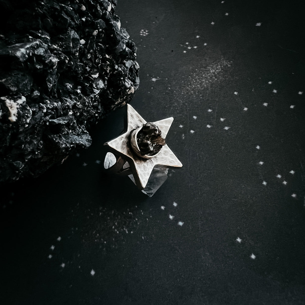 CLEARANCE Star Shaped Ring with Authentic Meteorite by Yugen Handmade