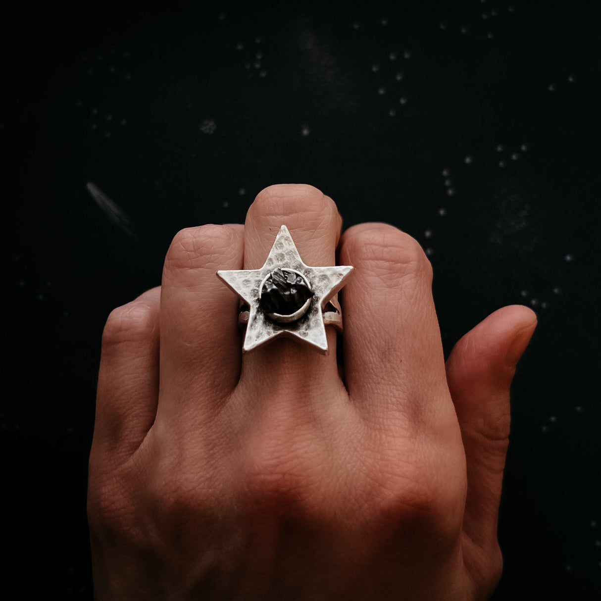 CLEARANCE Star Shaped Ring with Authentic Meteorite by Yugen Handmade