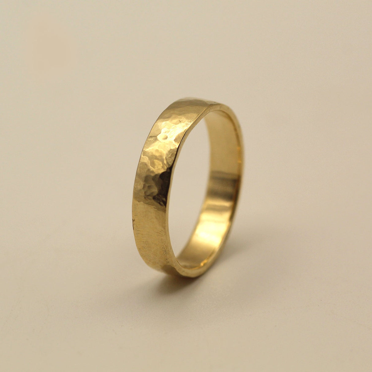 Handmade Hammered Texture Yellow Gold Ring by VicStoneNYC Fine Jewelry