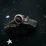 Chunky Round Raw Meteorite Ring in Silver by Yugen Handmade