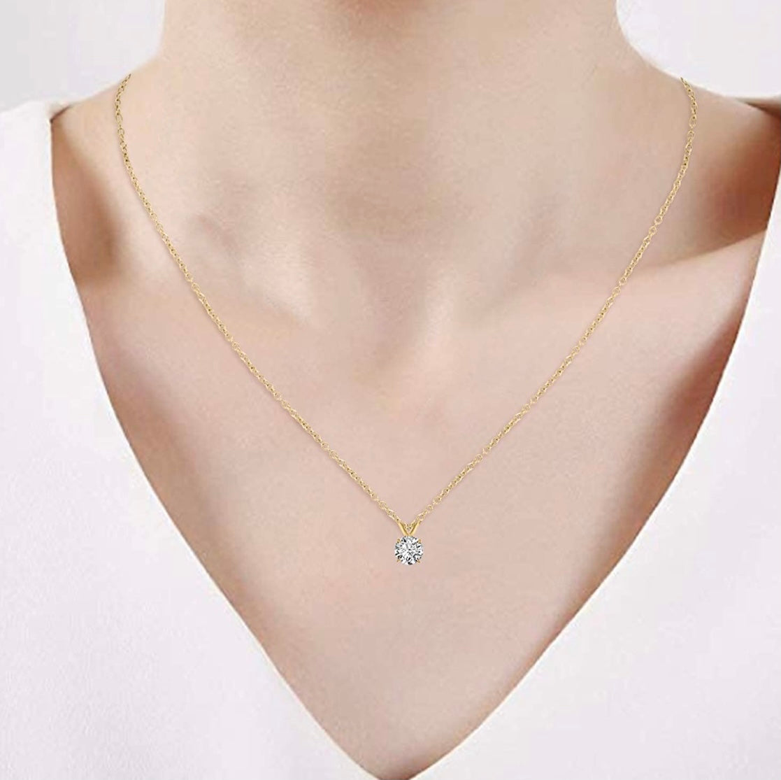 Solid 10K Yellow Gold Round Cut Crystal Pendant by Donatello Gian