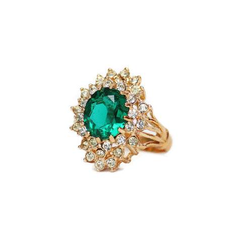 Vintage Women's Austrian Crystal Cocktail Ring 18k Gold Electroplated Birthstone Ring for Women by PVD Vintage Jewelry