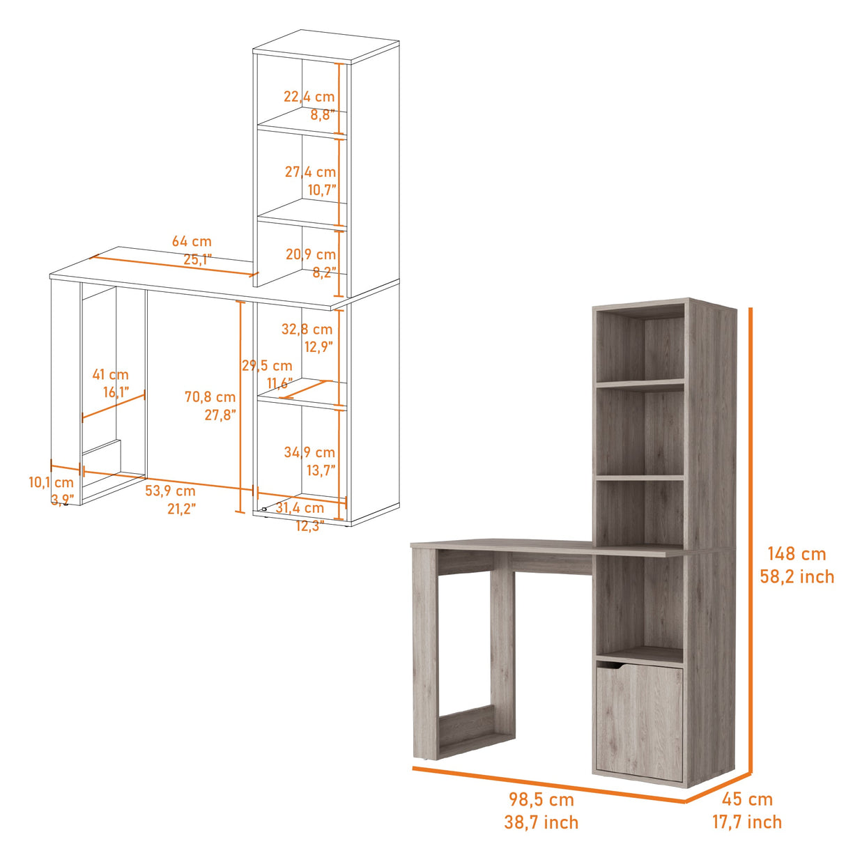 Riverton Computer Desk, Work Surface Area, Light Gray Finish by FM FURNITURE