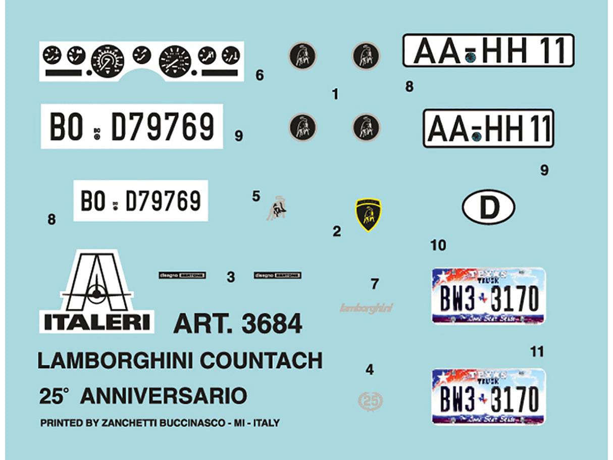 Skill 3 Model Kit Lamborghini Countach 25th Anniversary 1/24 Scale Model by Italeri