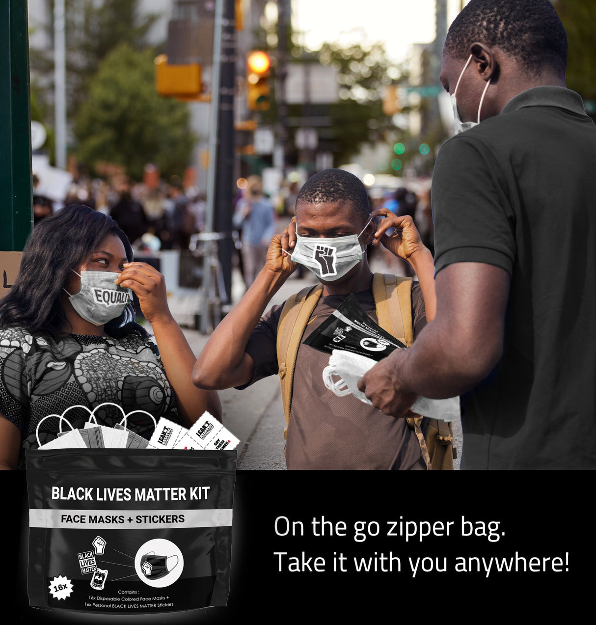 Black Lives Matter Mask Kit + Stickers. 16 Disposable Face Masks & 16 Assorted #BLM Movement Stickers by Skincareheaven