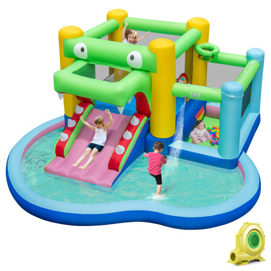 Inflatable Bounce House with Slide and Splash Pooland and 680W Blower