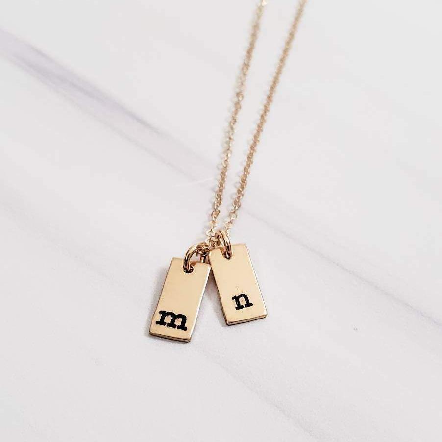 Initial Tiny Rectangle Tag Necklace by Salt and Sparkle