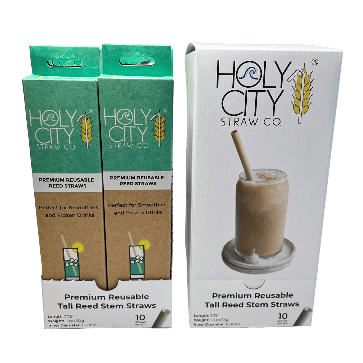 7.9" Jumbo Reed Stem Drinking Straws | Inner pack | 20 x 10ct. Boxes by Holy City Straw Company