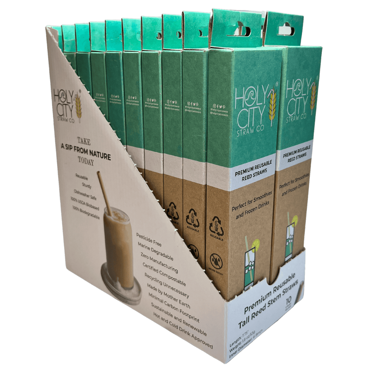 7.9" Jumbo Reed Stem Drinking Straws | Inner pack | 20 x 10ct. Boxes by Holy City Straw Company