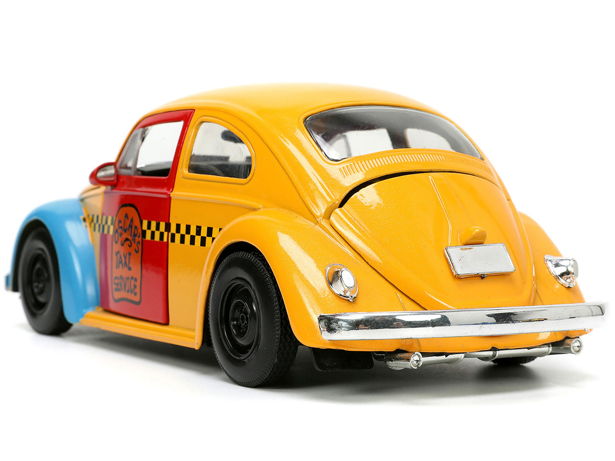 1959 Volkswagen Beetle Taxi Yellow and Blue "Oscar's Taxi Service" and Oscar the Grouch Diecast Figure "Sesame Street" "Hollywood Rides" Series 1/24 Diecast Model Car by Jada