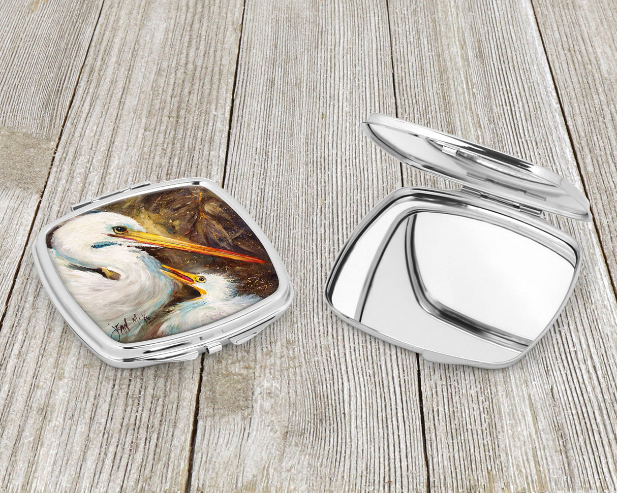 White Egret feeding baby Compact Mirror JMK1211SCM by Caroline's Treasures