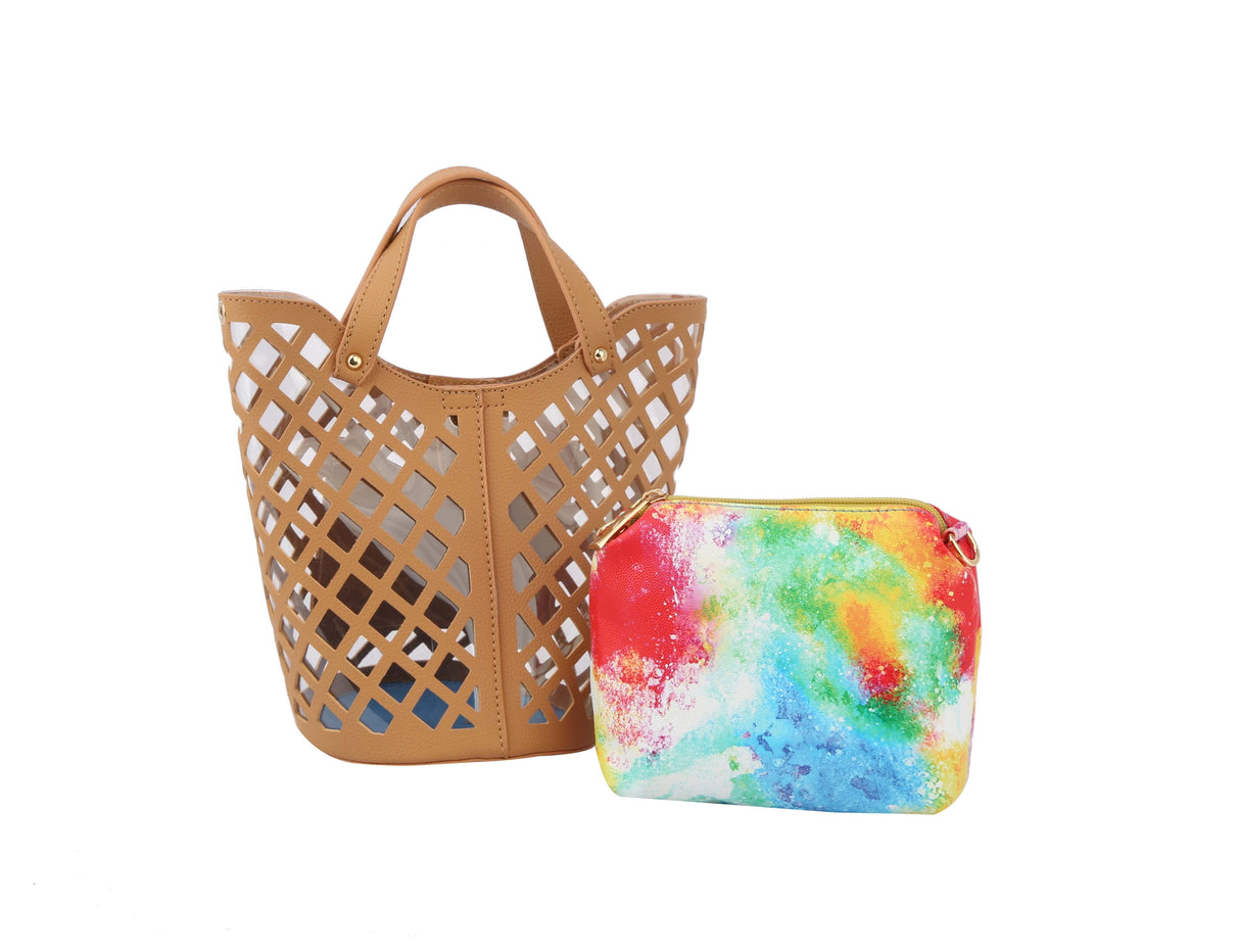 2 in 1 Tote Handbag With colorful small bag by hfstylish