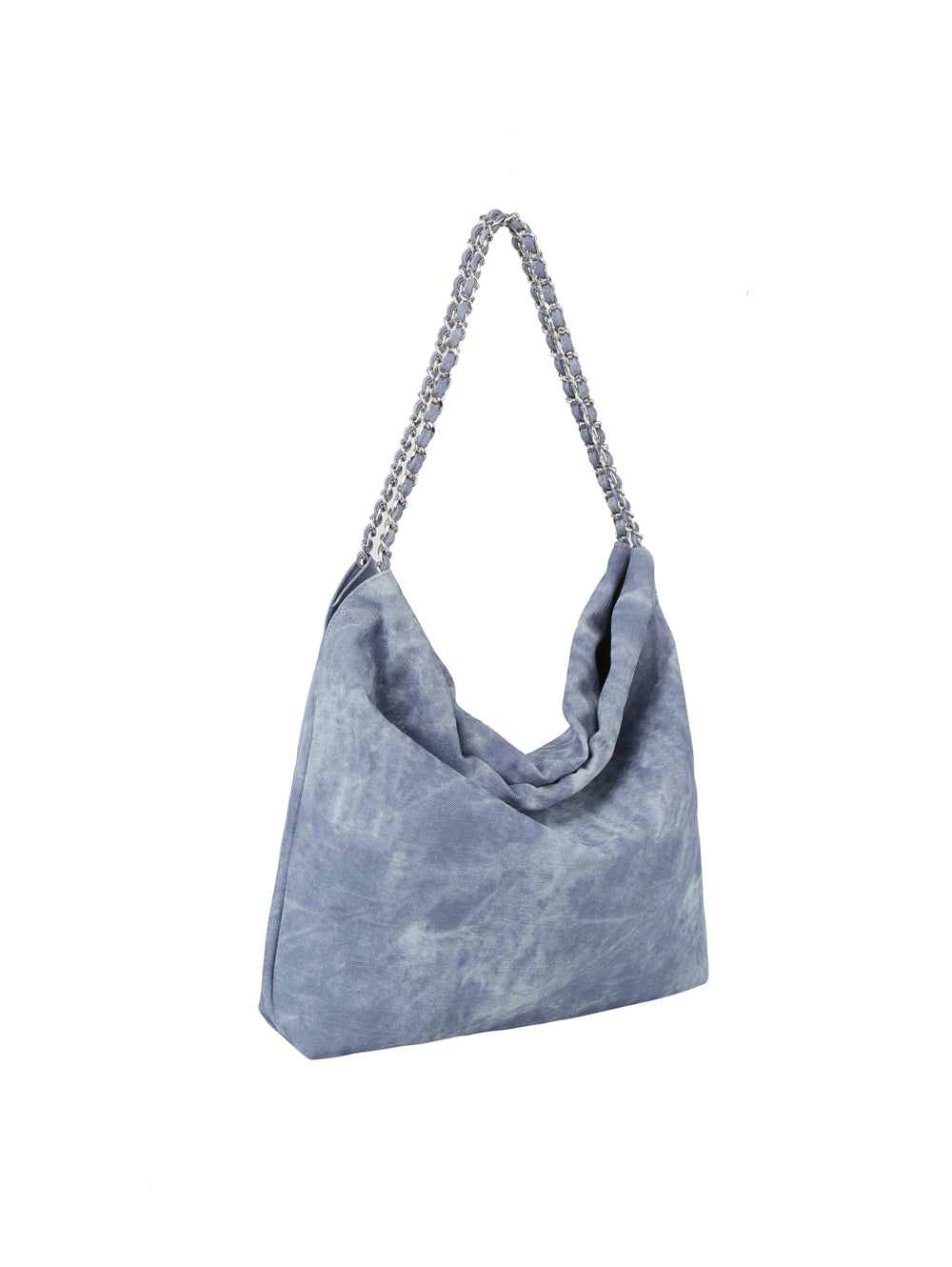 Denim large hobo tote bag with chain detail strap by Handbag Factory