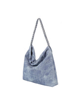 Denim large hobo tote bag with chain detail strap by Handbag Factory