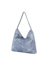 Denim large hobo tote bag with chain detail strap by Handbag Factory