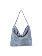 Denim large hobo tote bag with chain detail strap by Handbag Factory