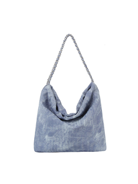 Denim large hobo tote bag with chain detail strap by Handbag Factory