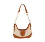 Buckle 2 tone fabric straw shoulder bag by hfstylish