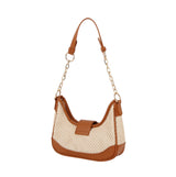 Buckle 2 tone fabric straw shoulder bag by hfstylish