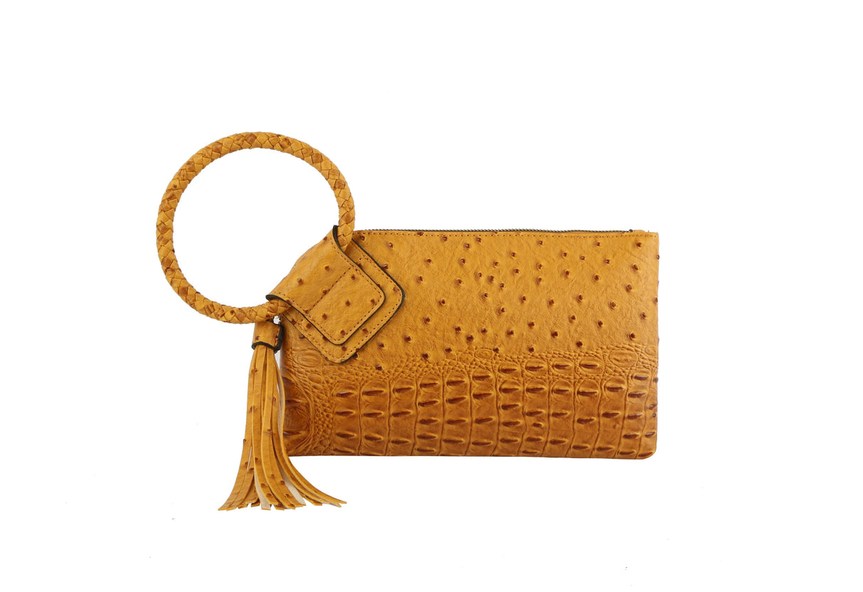 HF  Tassel Accented Embossed Wristlet Clutch  JYV-0374 by hfstylish