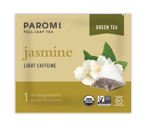 Organic Jasmine Green Tea, Full Leaf, in Pyramid Tea Bags by Paromi Tea