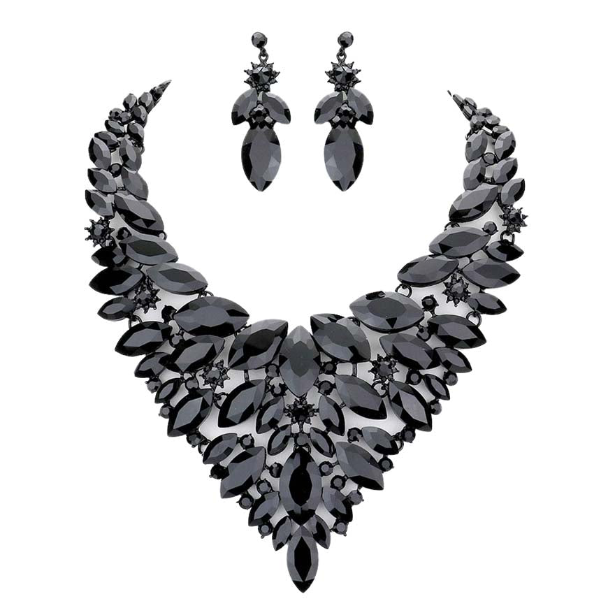 Marquise Stone Cluster Statement Evening Necklace by Madeline Love