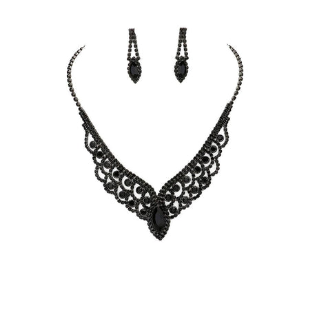 Oval Crystal Rhinestone Pave V Collar Necklace by Madeline Love