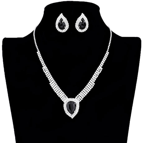 Crystal Teardrop Drop Rhinestone Necklace Earring Set by Madeline Love