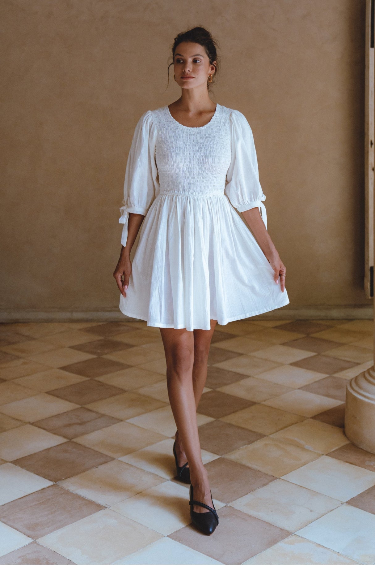 Jolie Puff Sleeve Linen Mini Dress by ELF