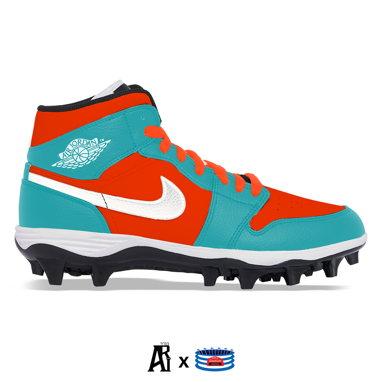 "Miami" Jordan 1 TD Cleats by Stadium Custom Kicks