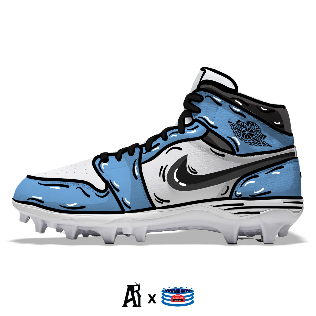 "Carolina Cartoon" Jordan 1 TD Cleats by Stadium Custom Kicks