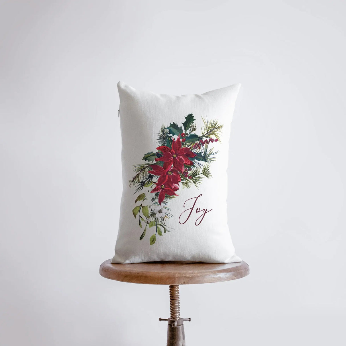 Joy Christmas Poinsettia Throw Pillow Cover | 18x12 | Joy Pillow | Home Decor | Christmas Pillowcases | Christmas tree | Christmas Gifts by UniikPillows