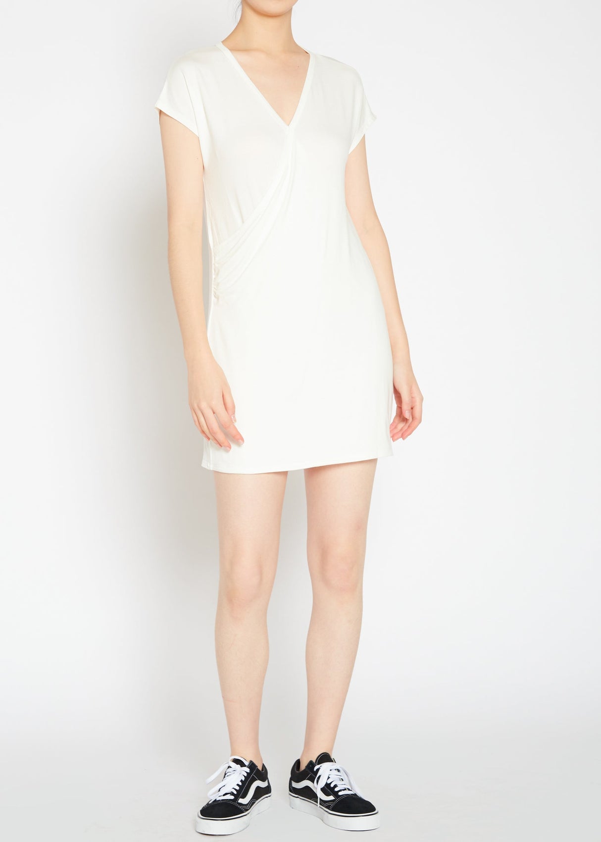 Basic Women's V-Neck Mini Wrap Dress by Shop at Konus