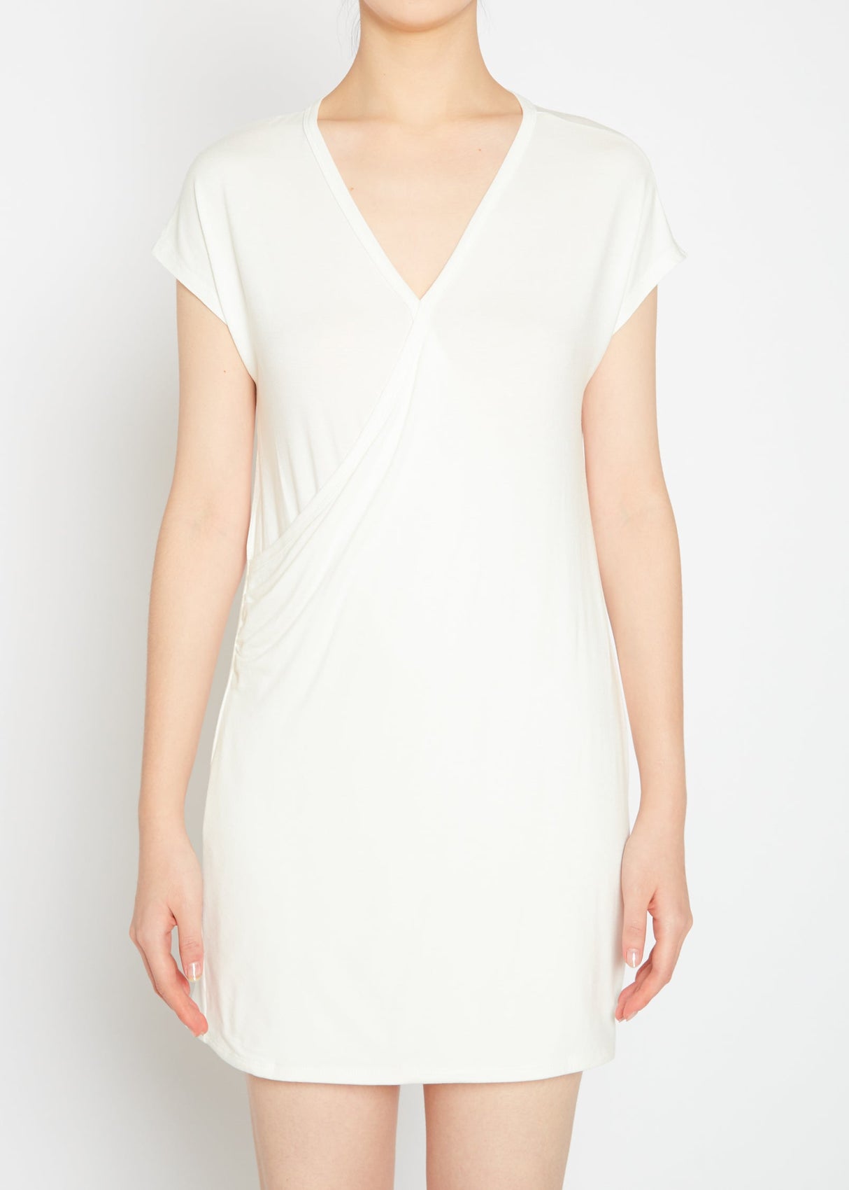 Basic Women's V-Neck Mini Wrap Dress by Shop at Konus