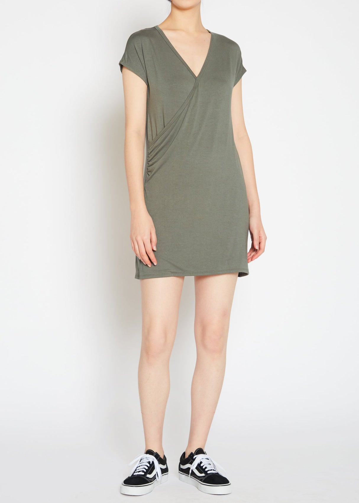 Basic Women's V-Neck Mini Wrap Dress by Shop at Konus