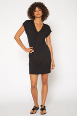 Basic Women's V-Neck Mini Wrap Dress by Shop at Konus