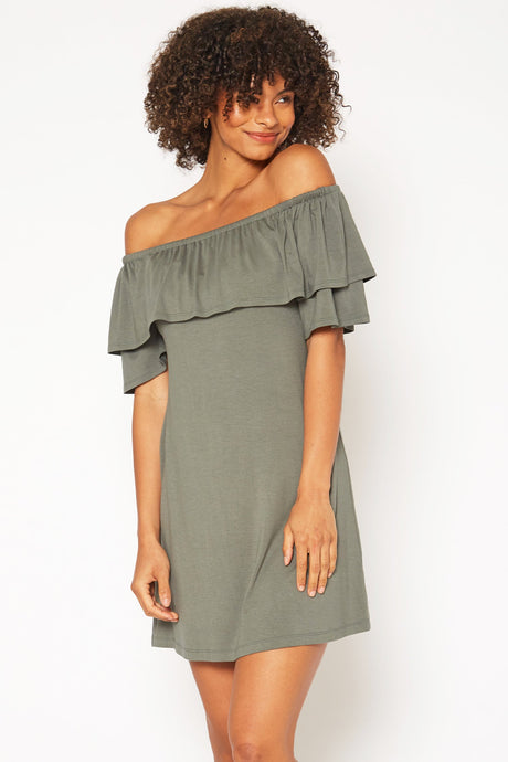 Women's Basic Off Shoulder Midi Dress by Shop at Konus