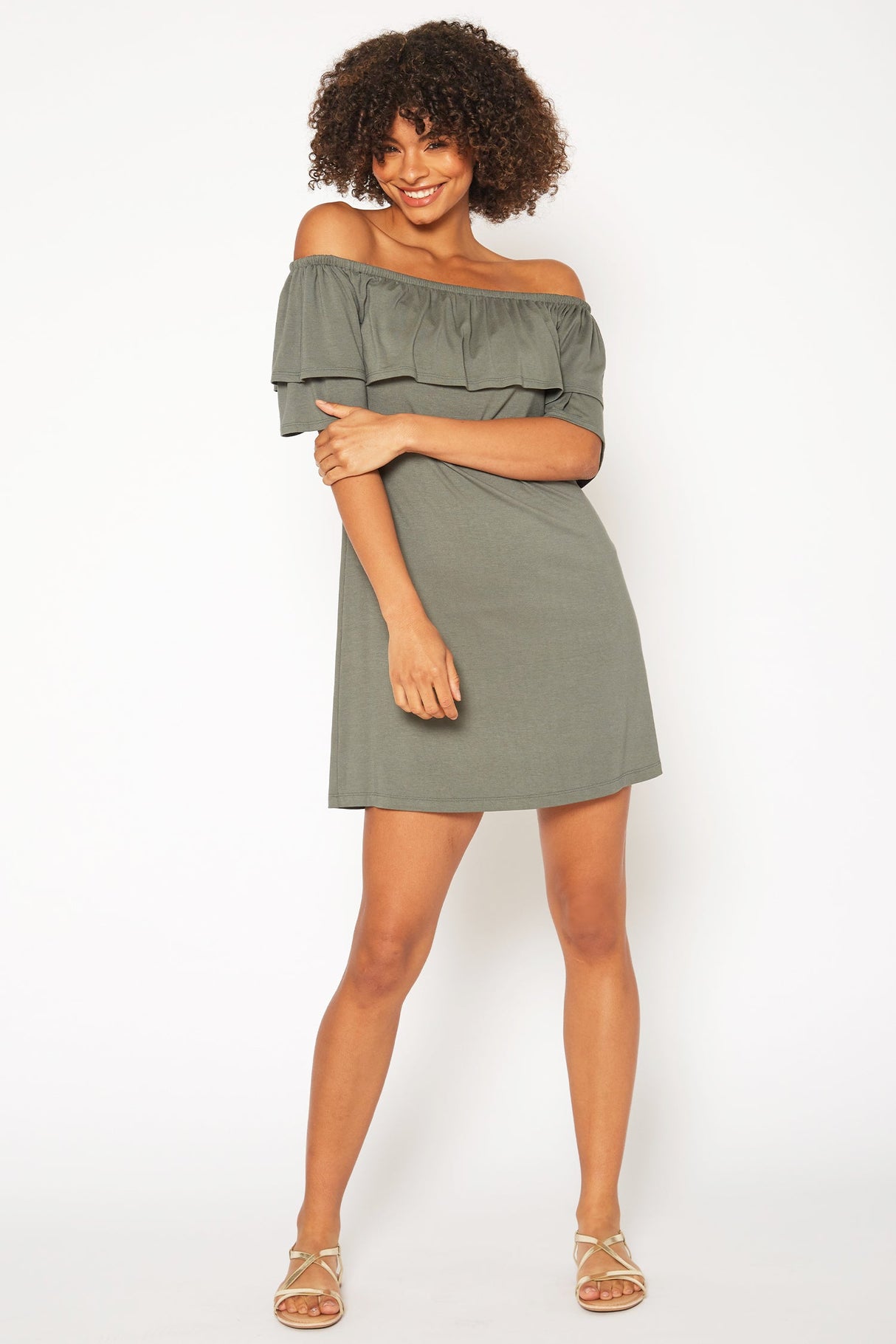 Women's Basic Off Shoulder Midi Dress by Shop at Konus