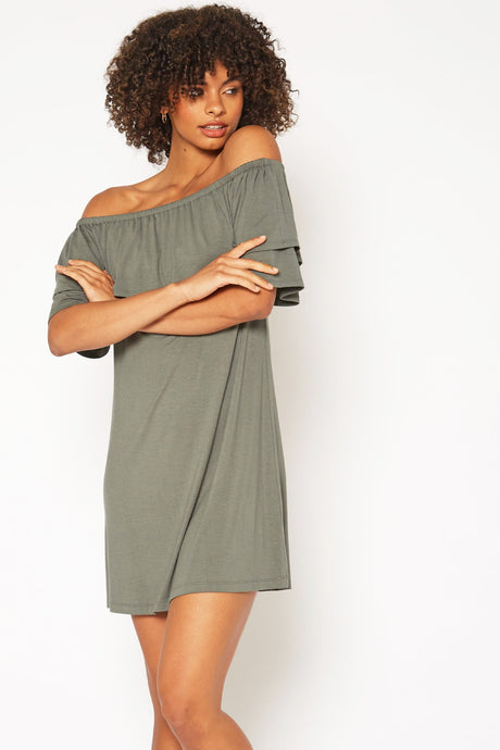 Women's Basic Off Shoulder Midi Dress by Shop at Konus