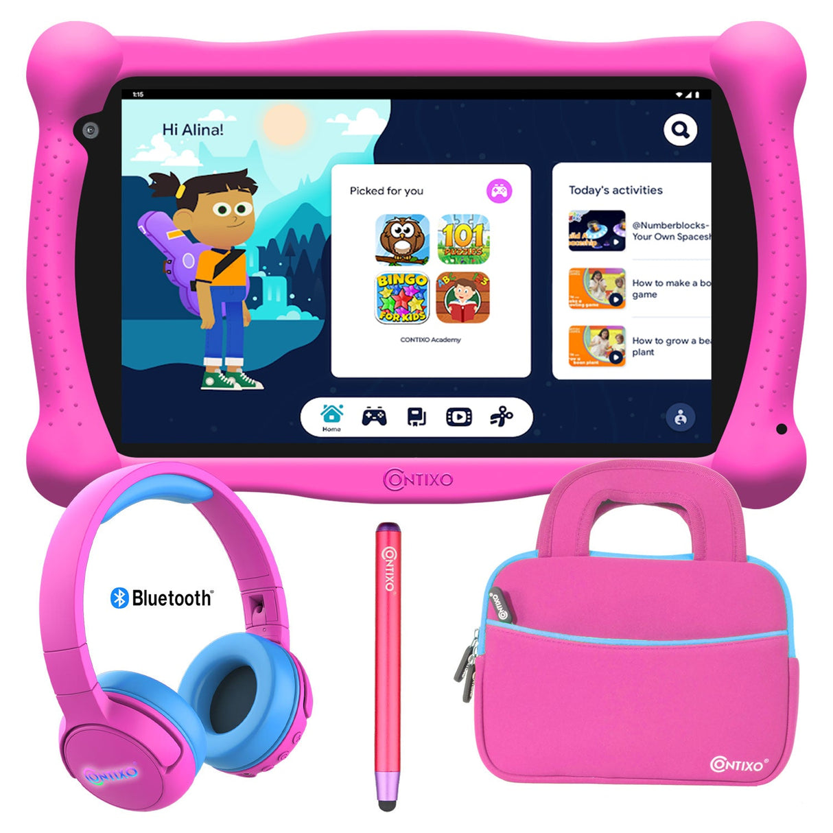 Contixo V10 7" Kids Tablet, Bluetooth Headphones, Tablet Bag, & Stylus Bundle by Contixo