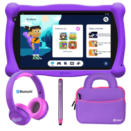 Contixo V10 7" Kids Tablet, Bluetooth Headphones, Tablet Bag, & Stylus Bundle by Contixo