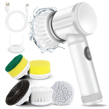 Cordless Electric Spin Scrubber – Handheld Dish Washing Brush with 5 Replaceable Heads