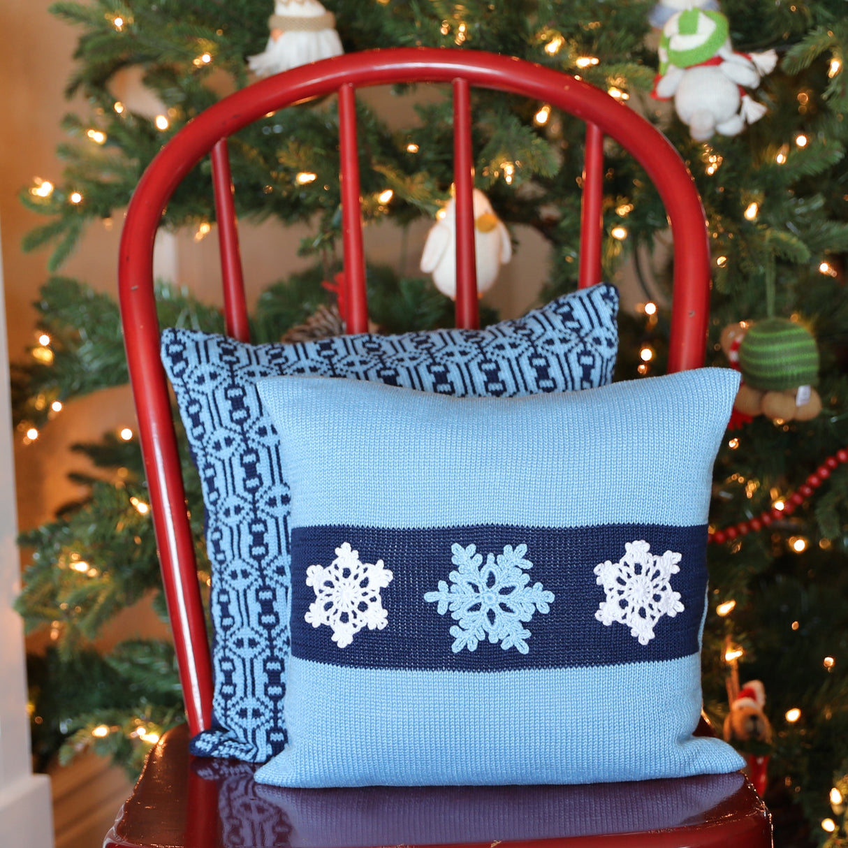 Blue Snowflake Pillow, 12" by Melange Collection